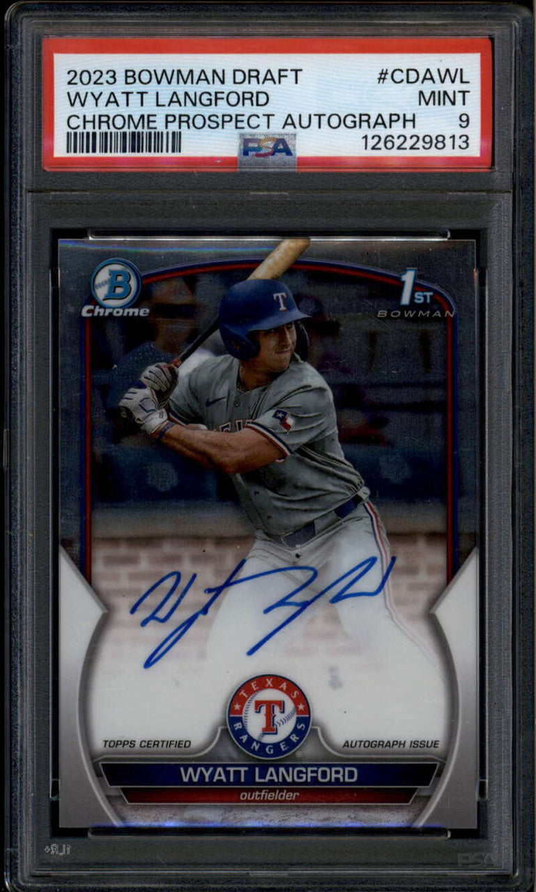 2023 Bowman Chrome Draft Prospect Autographs Wyatt Langford Rookie RC Auto PSA 9