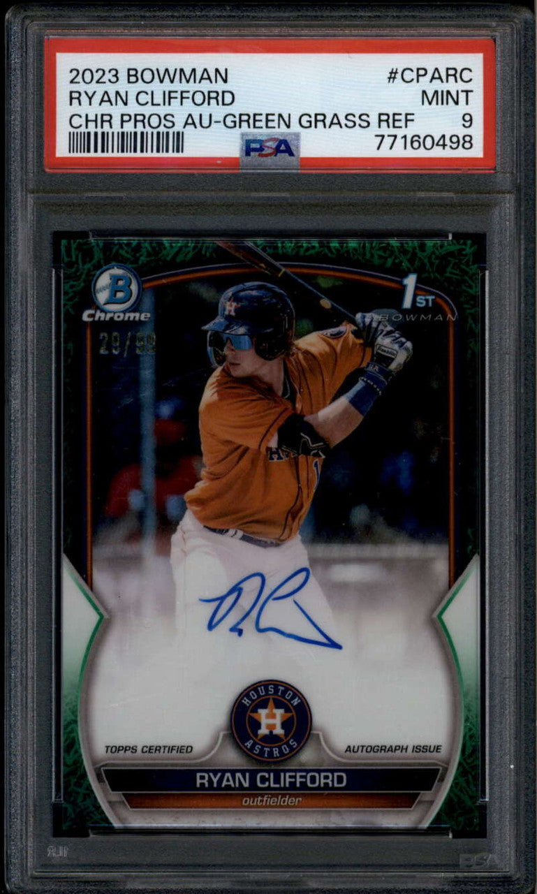 2023 Bowman Chrome Autographs Green Refractor Ryan Clifford RC Auto 29/99 PSA 9
