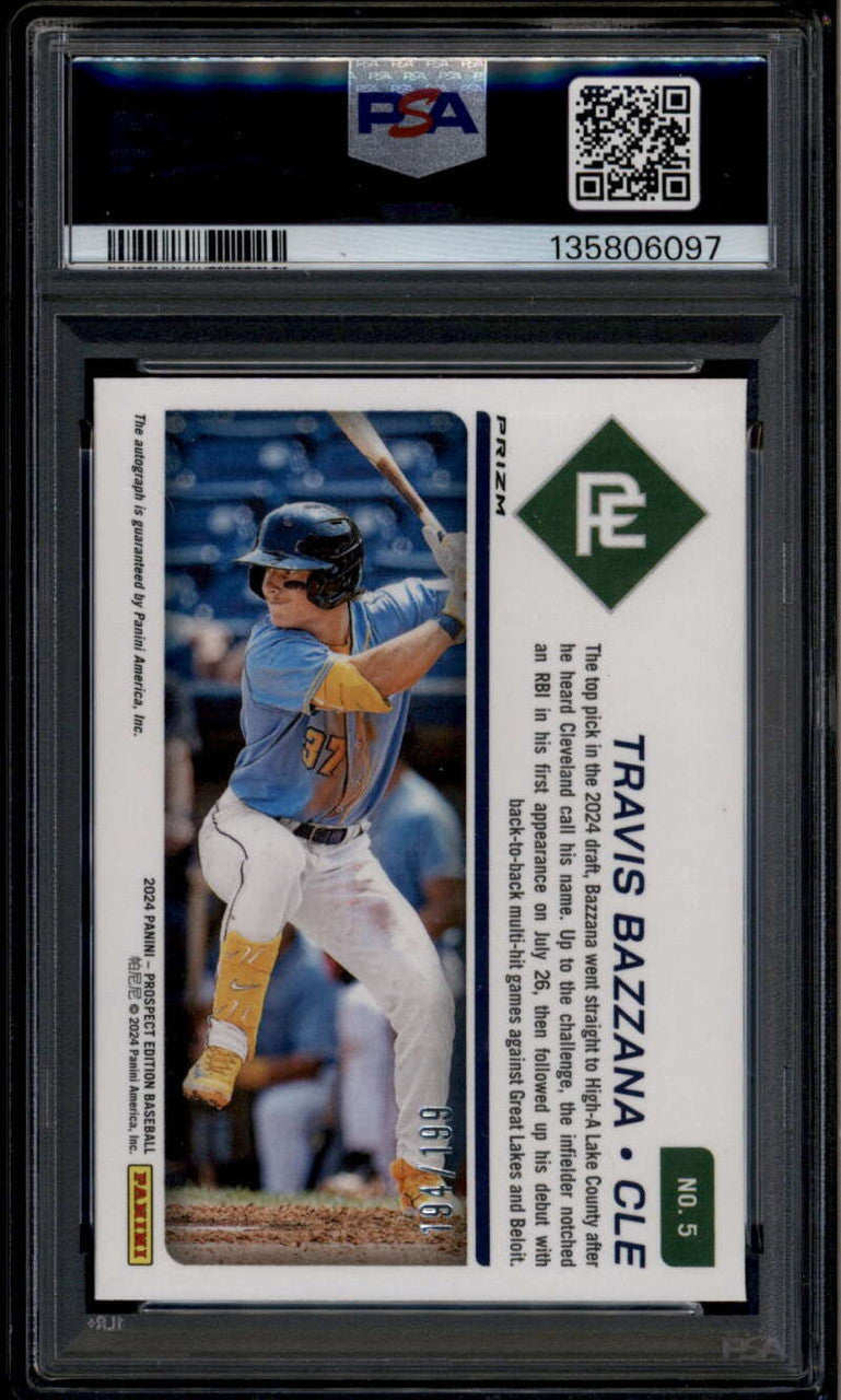 2024 Panini Prospect Signatures Red Travis Bazzana Rookie RC Auto 194/199 PSA 10