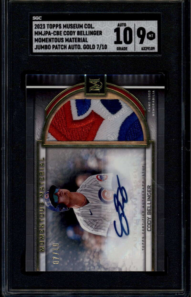 SOLD 185136 2023 Topps Museum Momentous Autographs Cody Bellinger Jumbo Patch Auto /10 SGC 9