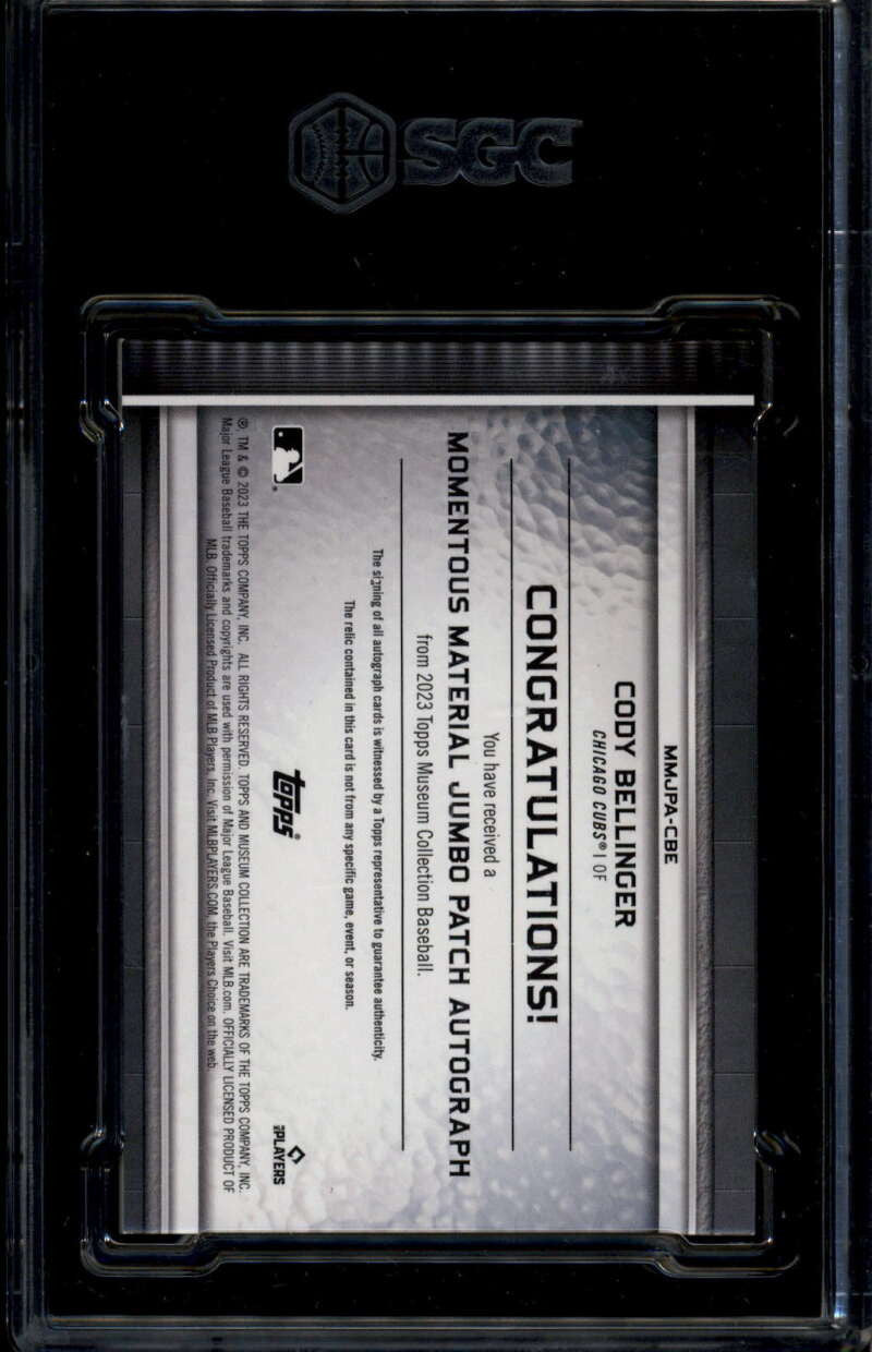 SOLD 185136 2023 Topps Museum Momentous Autographs Cody Bellinger Jumbo Patch Auto /10 SGC 9