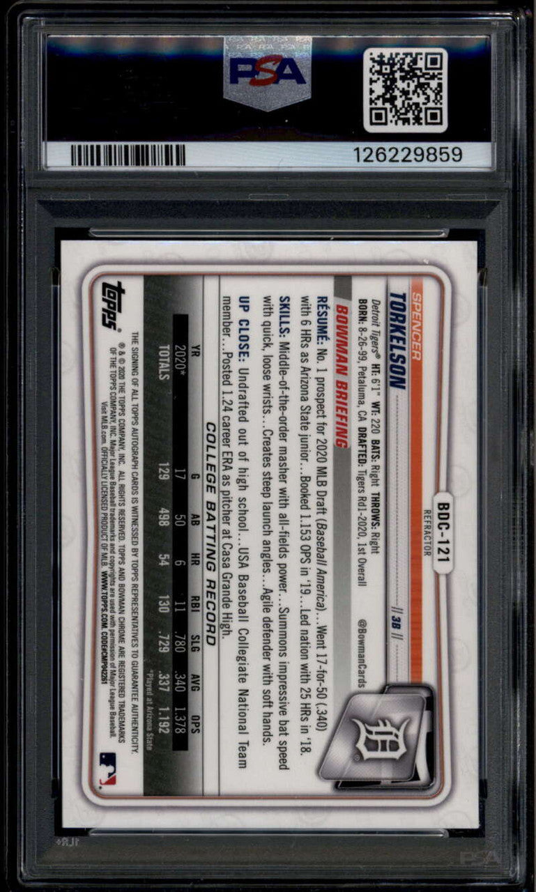 2020 Bowman Chrome Variation Autographs Refractor Torkelson RC Auto /99 PSA 8.5