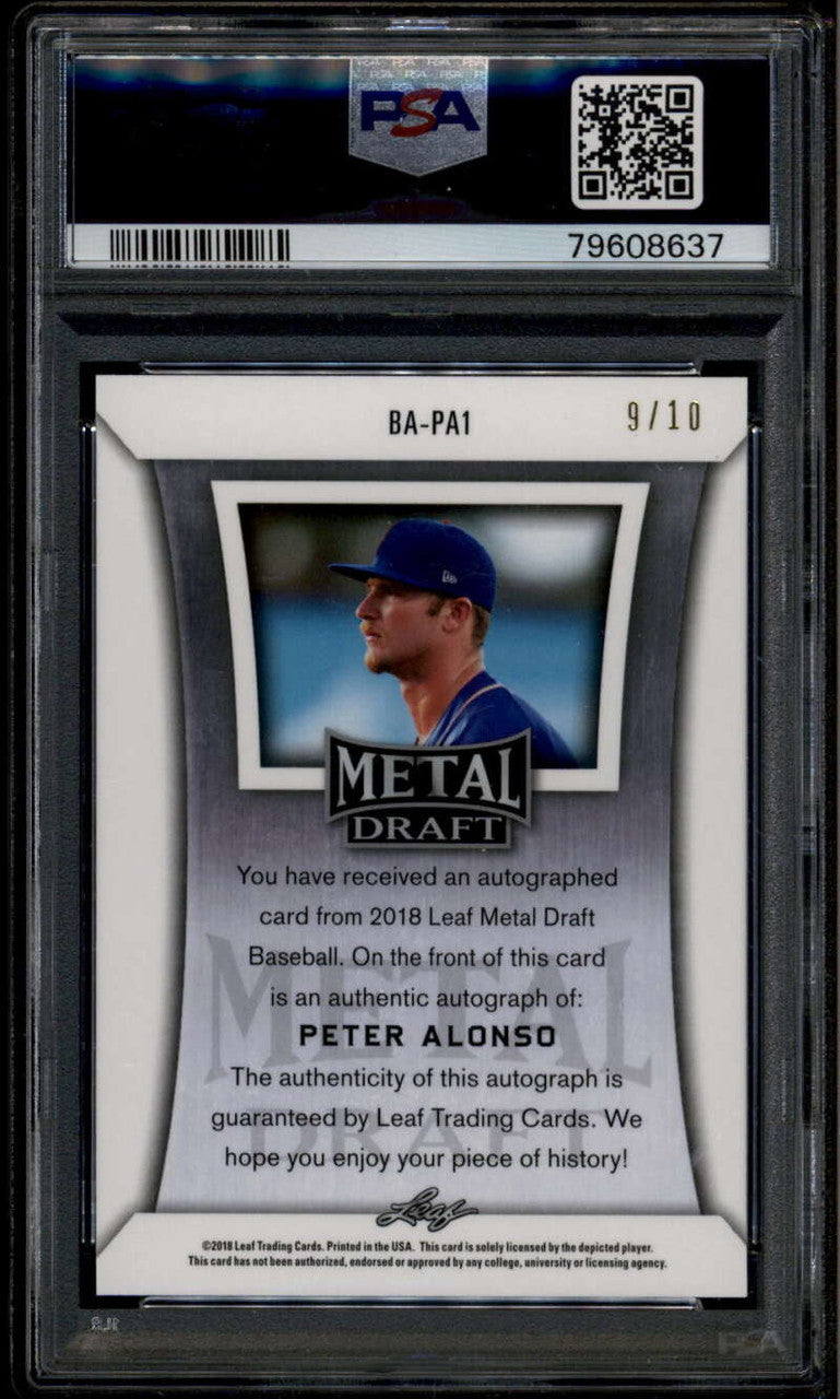 2018 Leaf Metal Draft Green bapa1 Pete Alonso Rookie RC Auto 9/10 PSA 9 MINT