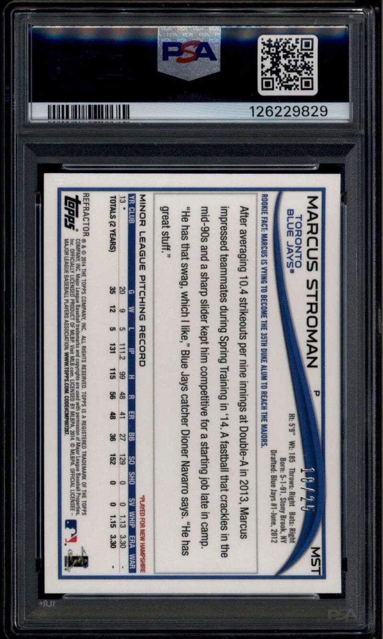 2014 Topps Chrome Silver Ink Black Refractor Marcus Stroman RC Auto 18/25 PSA 10