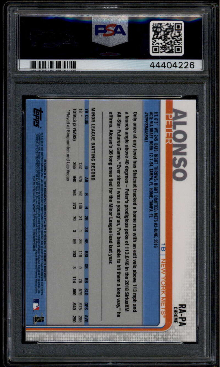 SOLD 185145 2019 Topps Chrome Rookie Autographs RAPA Peter Pete Alonso RC Auto PSA 10 GEM MT