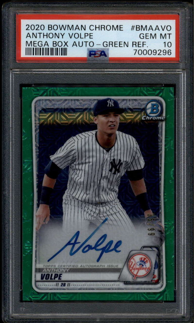 SOLD 185146 2020 Bowman Chrome Mega Box Green Refractor Anthony Volpe RC Auto 35/99 PSA 10