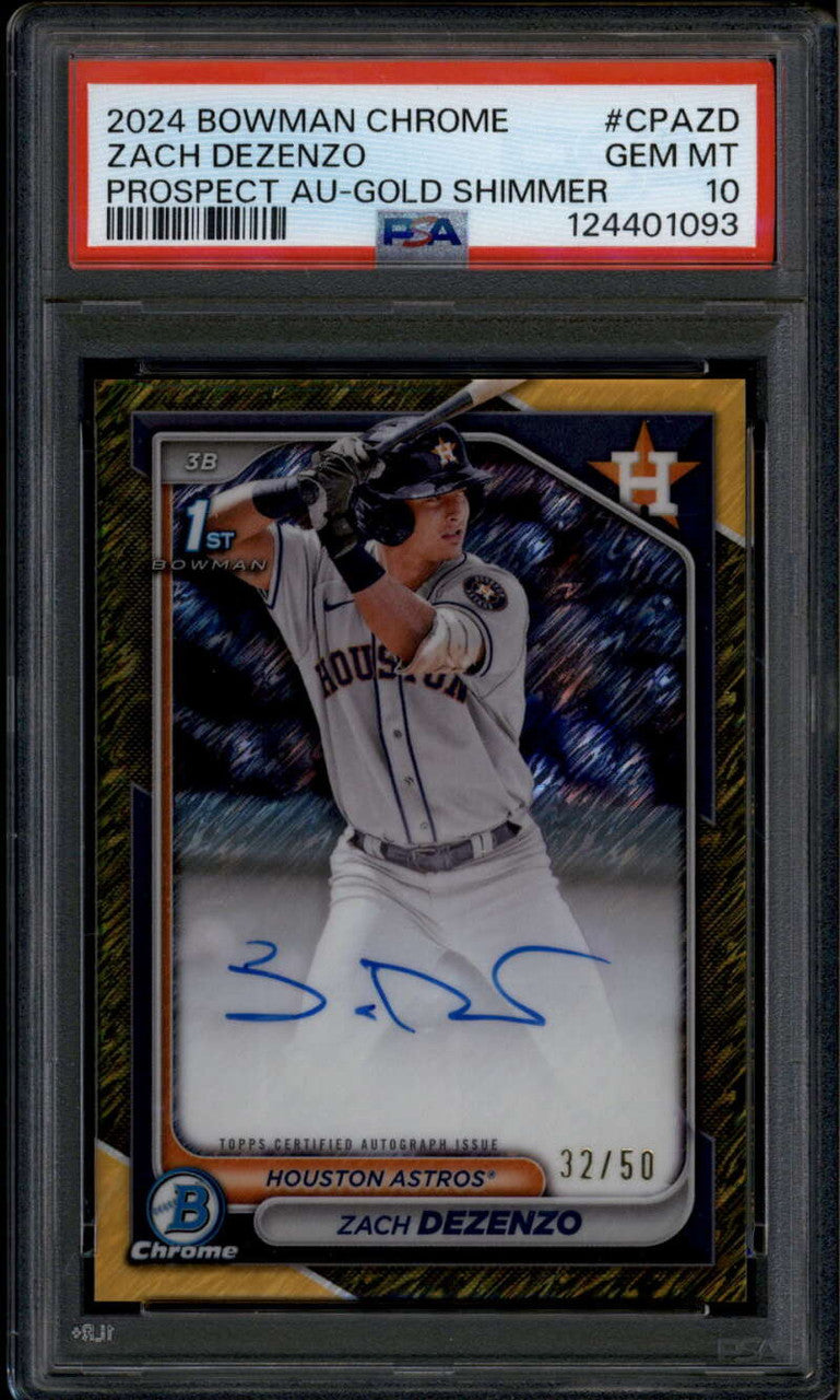 2024 Bowman Chrome Gold Shimmer Refractor Zach Dezenzo RC Auto 32/50 PSA 10 GEM