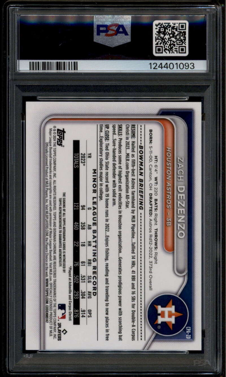 2024 Bowman Chrome Gold Shimmer Refractor Zach Dezenzo RC Auto 32/50 PSA 10 GEM