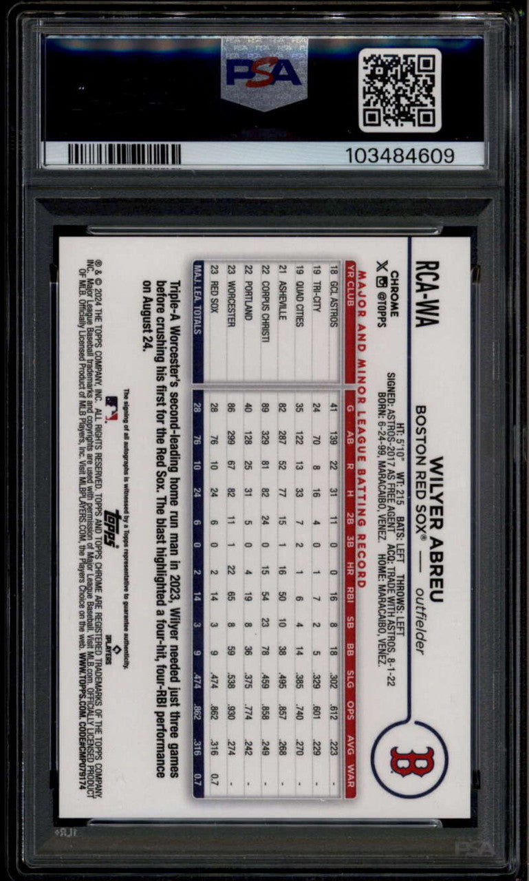 2024 Topps Chrome Logofractor Autographs Wilyer Abreu Rookie RC Auto PSA 10 GEM