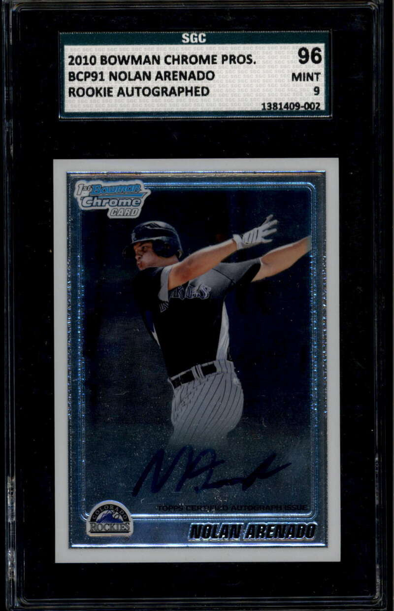 2010 Bowman Chrome Prospects bcp91b Nolan Arenado Rookie RC Auto SGC 96 MINT 9