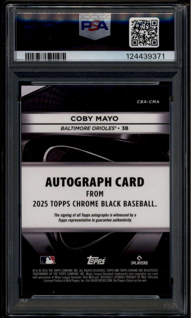SOLD 185152 2025 Topps Chrome Black Autographs Red Refractor Coby Mayo RC Auto 3/5 PSA 9