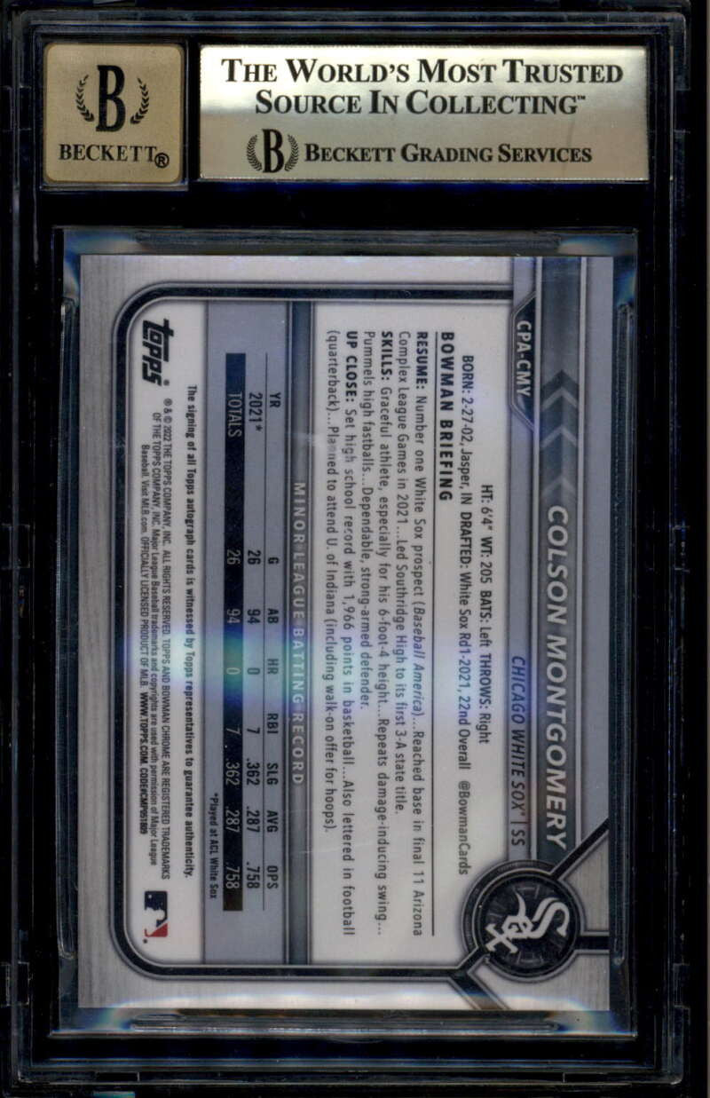 2022 Bowman Chrome Prospect Autographs Colson Montgomery Rookie RC Auto BGS 9.5