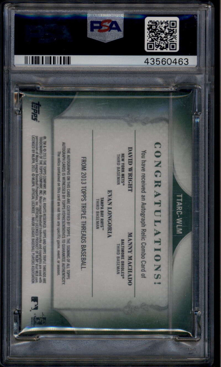 SOLD 185157 2013 Topps Triple Threads Longoria Wright Machado RC Jersey Auto 7/18 PSA 9 10