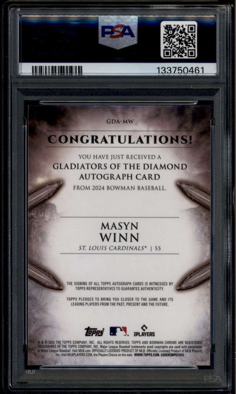 2024 Bowman Chrome Gladiators of the Diamond Gold Masyn Winn RC Auto 2/50 PSA 10