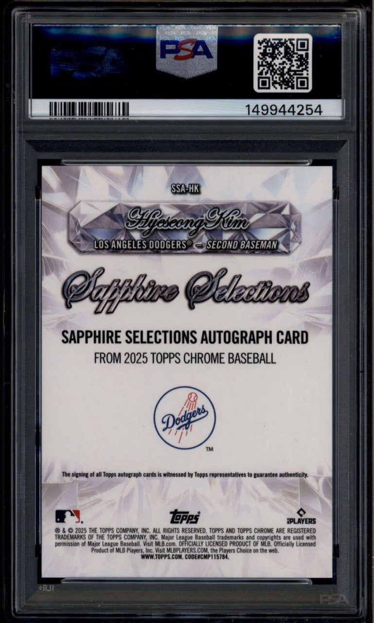 SOLD 185162 2025 Topps Chrome Sapphire Selections Autographs Hyeseong Kim RC Auto PSA 10 GEM