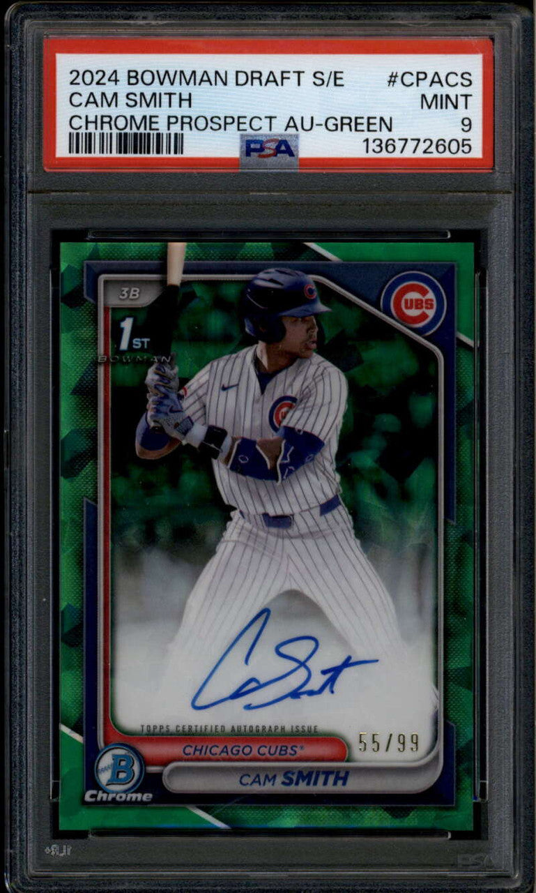 2024 Bowman Chrome Draft Sapphire Green Refractor Cam Smith RC Auto 55/99 PSA 9