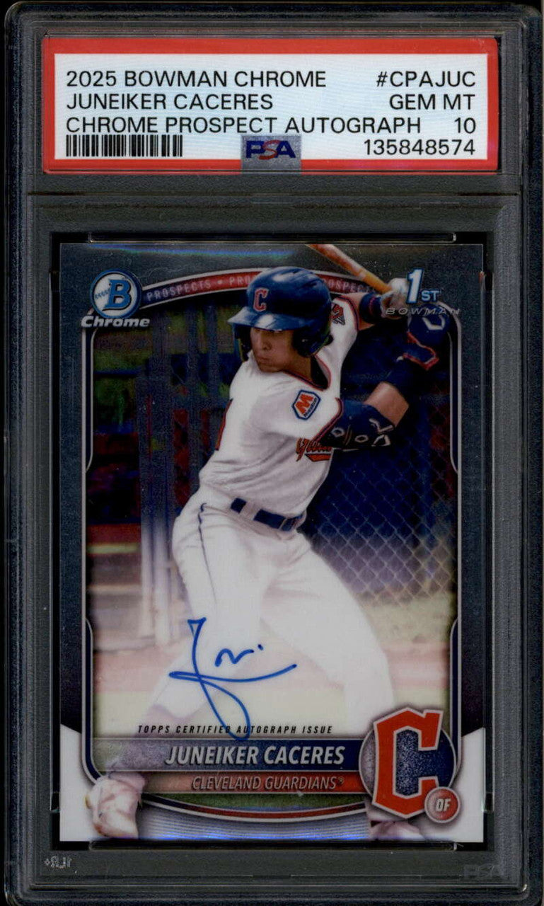 2025 Bowman Chrome Prospect Autographs CPAJUC Juneiker Caceres RC Auto PSA 10