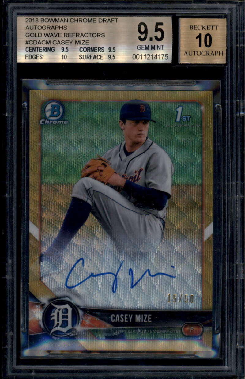 2018 Bowman Chrome Gold Wave Refractor Casey Mize Rookie RC Auto 15/50 BGS 9.5