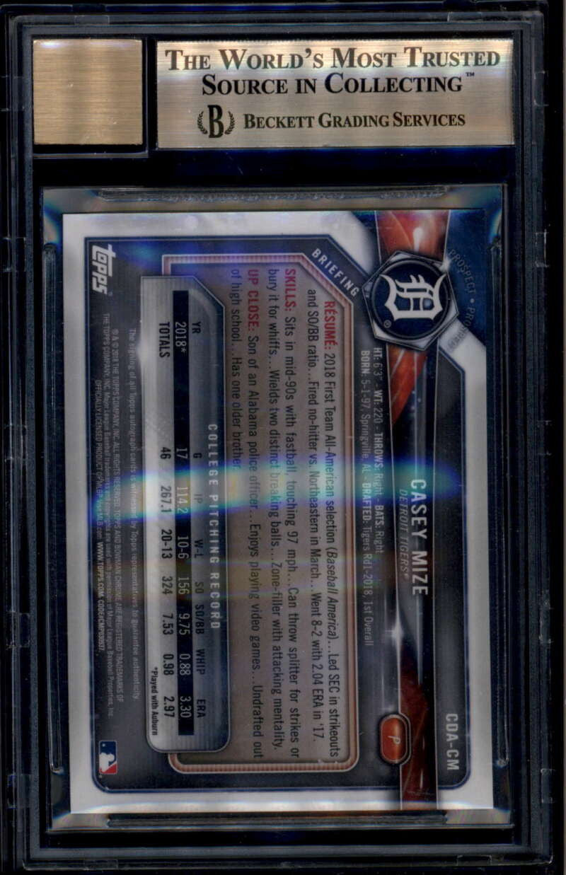 2018 Bowman Chrome Gold Wave Refractor Casey Mize Rookie RC Auto 15/50 BGS 9.5