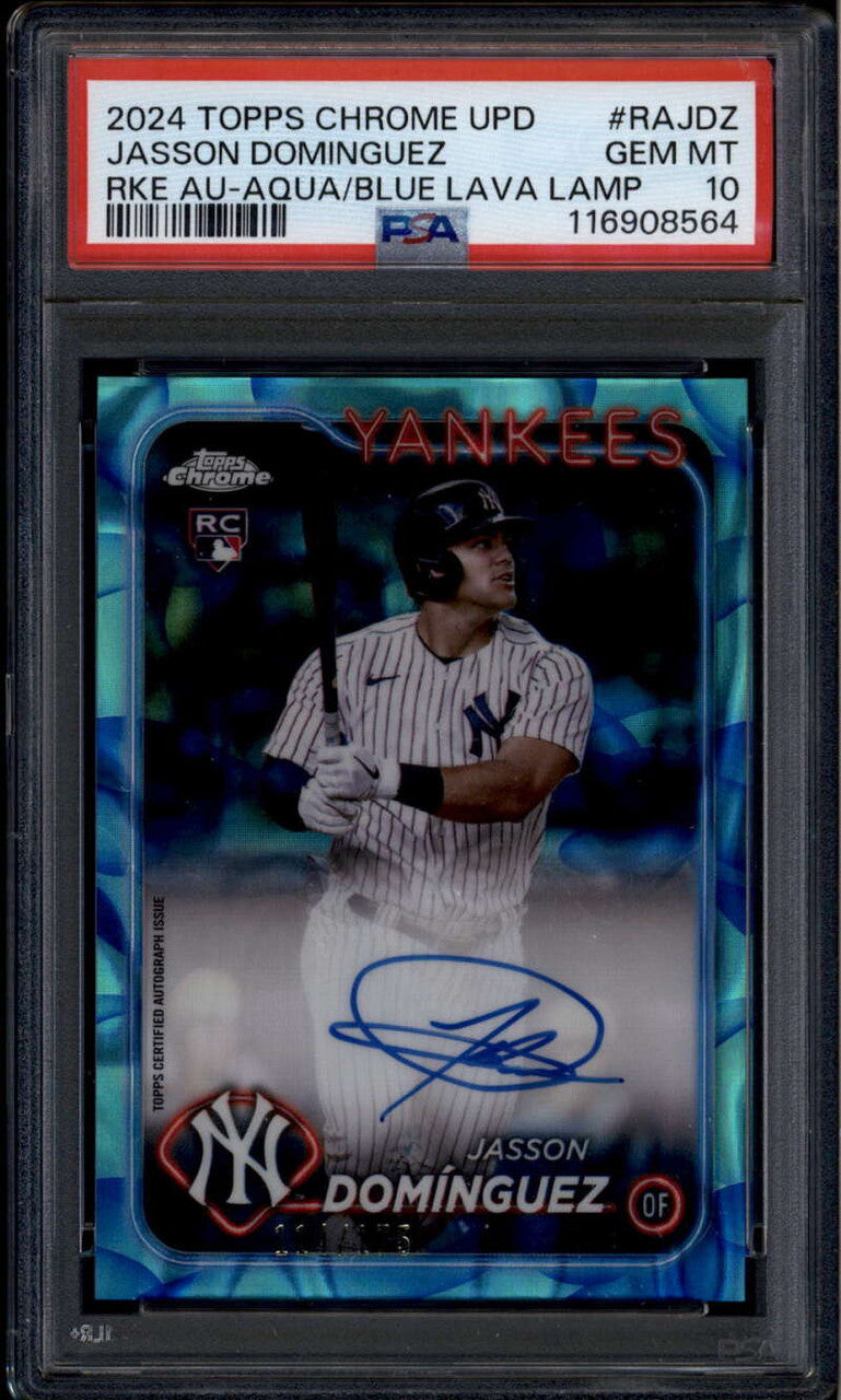 2024 Topps Chrome Aqua Blue Lava Refractor Jasson Dominguez RC Auto /175 PSA 10