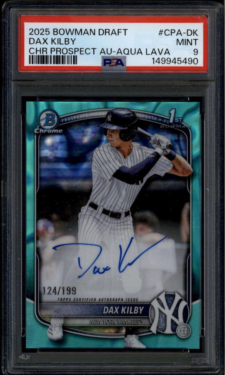 2025 Bowman Chrome Autograph Aqua Lava Refractor Dax Kilby RC Auto 124/199 PSA 9