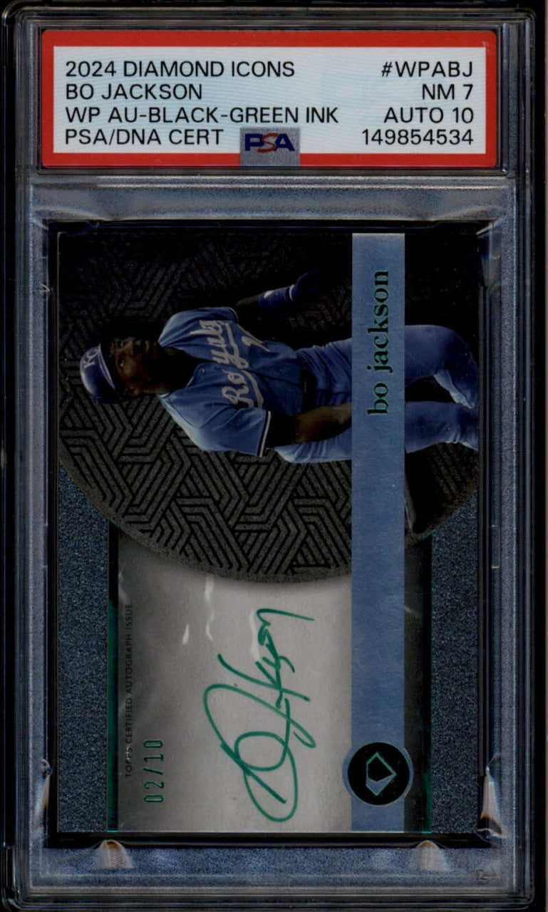 2024 Topps Diamond Icons White PolychromatINK Green Bo Jackson Auto 2/10 PSA 7