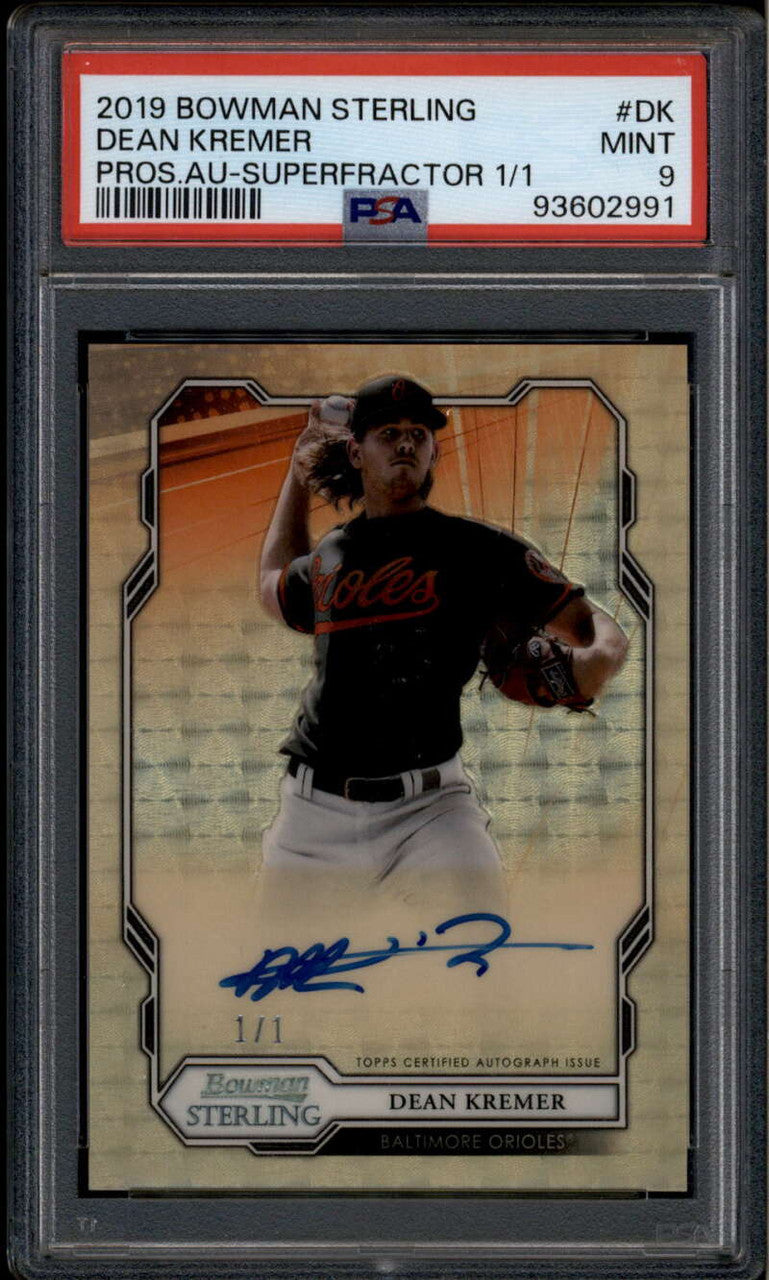 2019 Bowman Sterling Autograph Superfractor Dean Kremer Rookie RC Auto 1/1 PSA 9