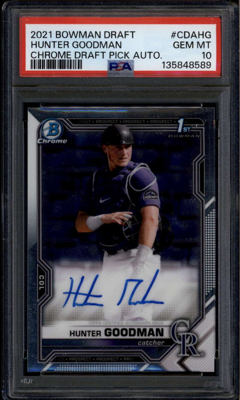 2021 Bowman Chrome Draft Autographs CDAHG Hunter Goodman Rookie RC Auto PSA 10