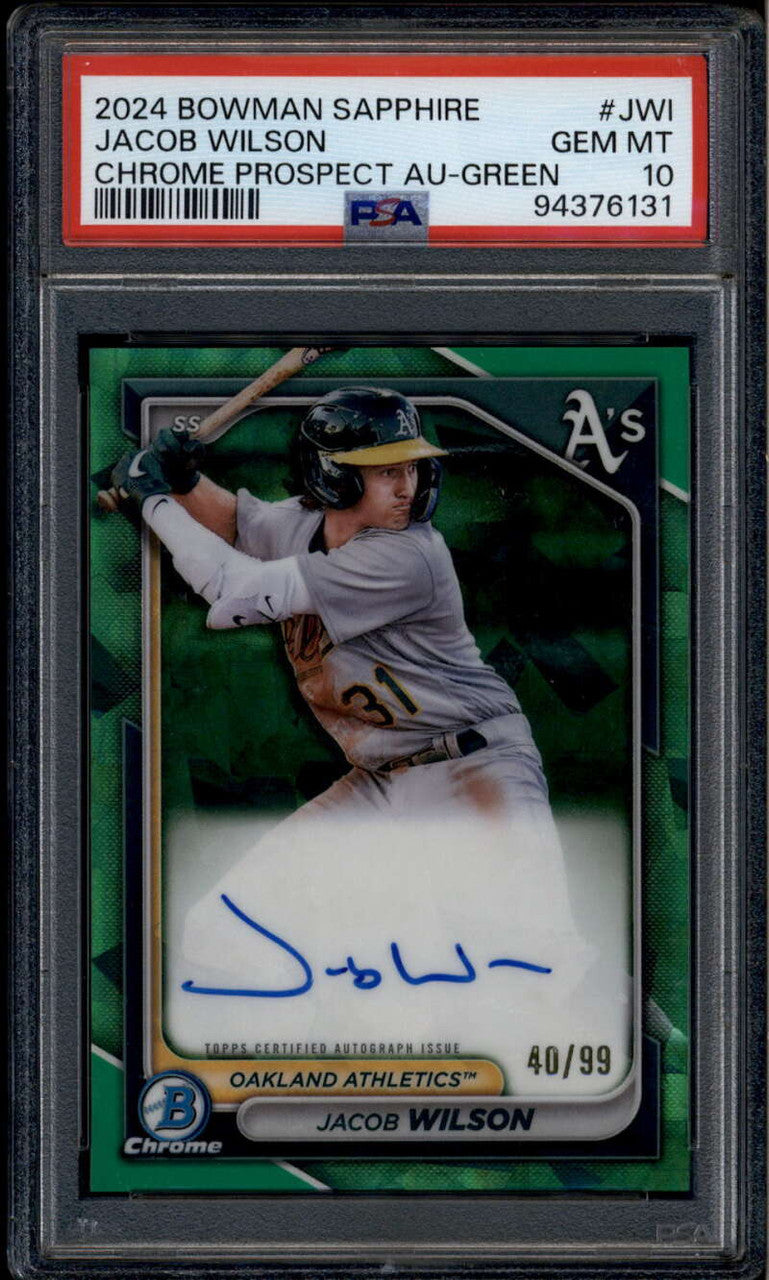 2024 Bowman Chrome Sapphire Green Refractor Jacob Wilson RC Auto 40/99 PSA 10