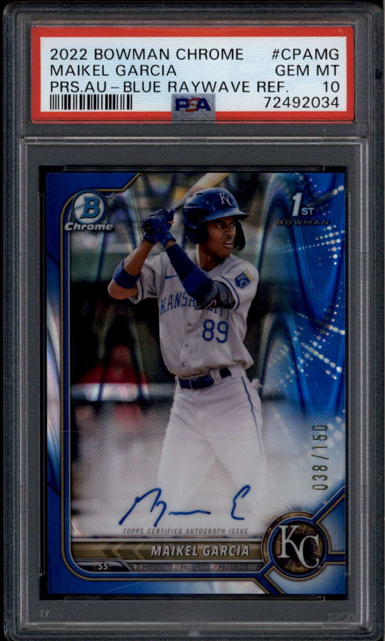 2022 Bowman Chrome Blue RayWave Refractor Maikel Garcia RC Auto 38/150 PSA 10