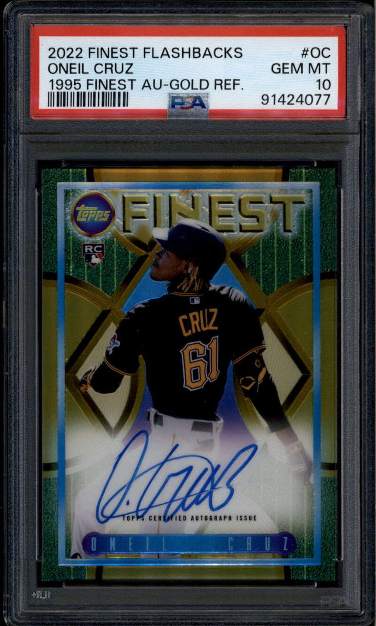 SOLD 185188 2022 Finest Flashbacks 95 Autograph Gold Refractor Oneil Cruz RC Auto /15 PSA 10