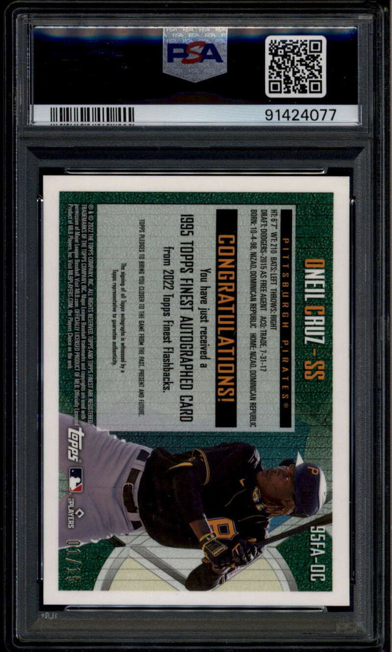 SOLD 185188 2022 Finest Flashbacks 95 Autograph Gold Refractor Oneil Cruz RC Auto /15 PSA 10