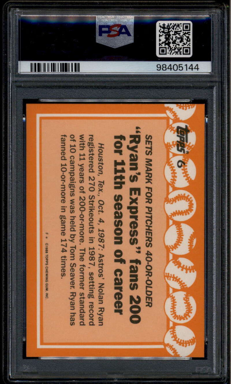 SOLD 185189 1988 Topps Tiffany 6 Nolan Ryan PSA 9 MINT PSA/DNA Certified Authentic 10 Auto