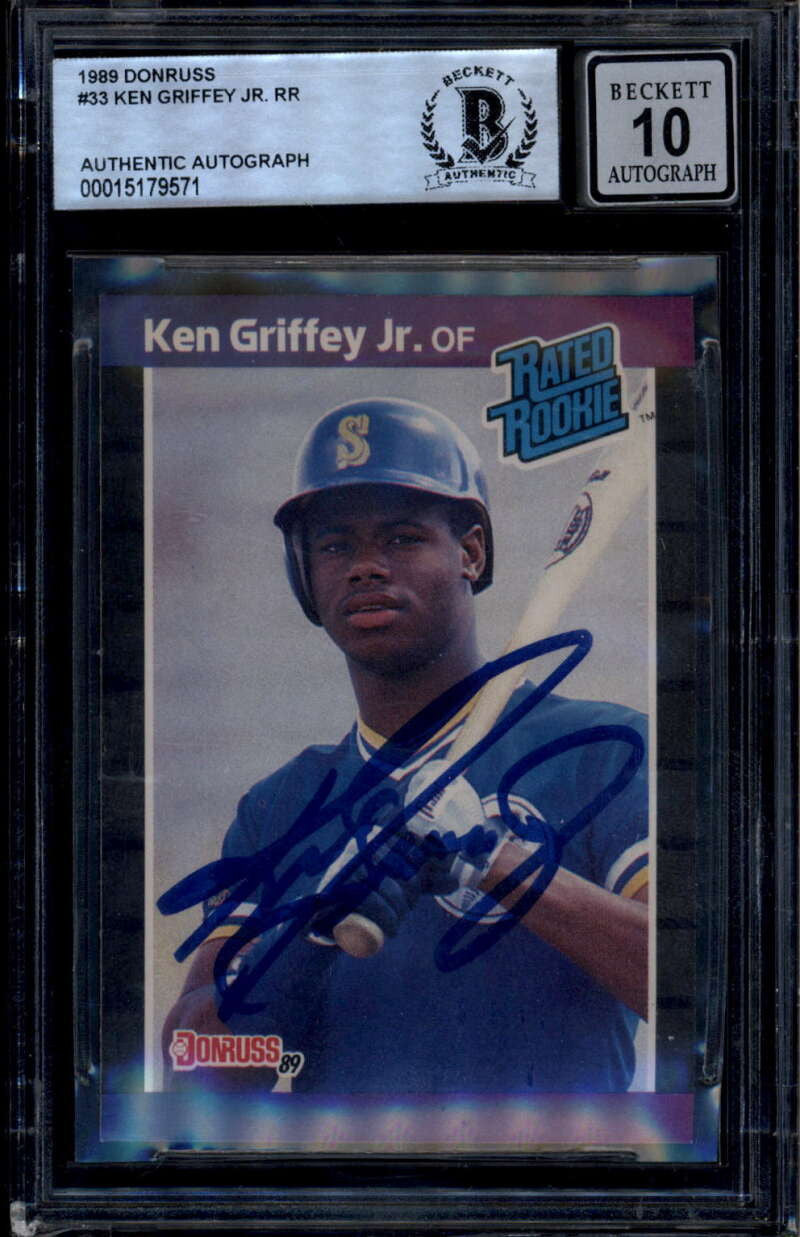 1989 Donruss 33 Ken Griffey Jr. RR Rated Rookie RC BAS Beckett Authentic 10 Auto