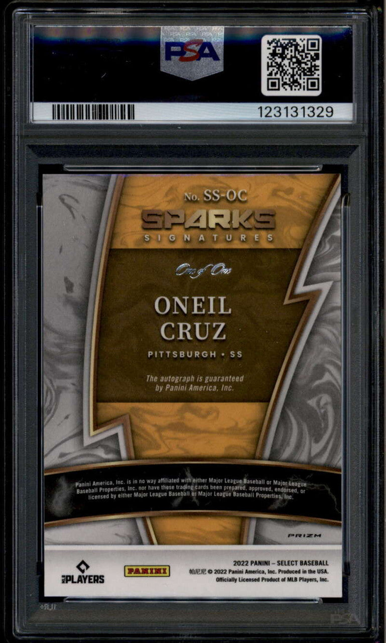2022 Select Sparks Signatures Black Disco Oneil Cruz Rookie RC Auto 1/1 PSA 10