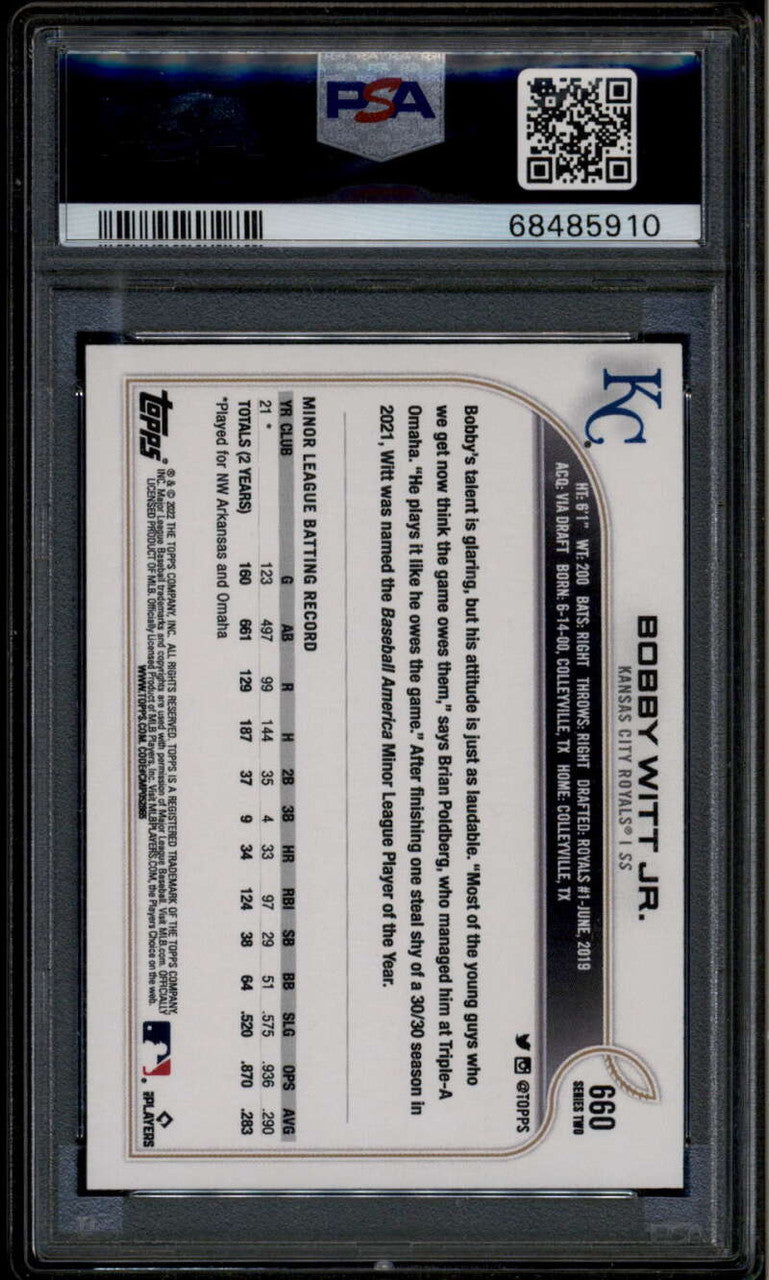 2022 Topps Photo Variations 660 Bobby Witt Jr Rookie RC SP PSA 9 PSA/DNA 10 Auto