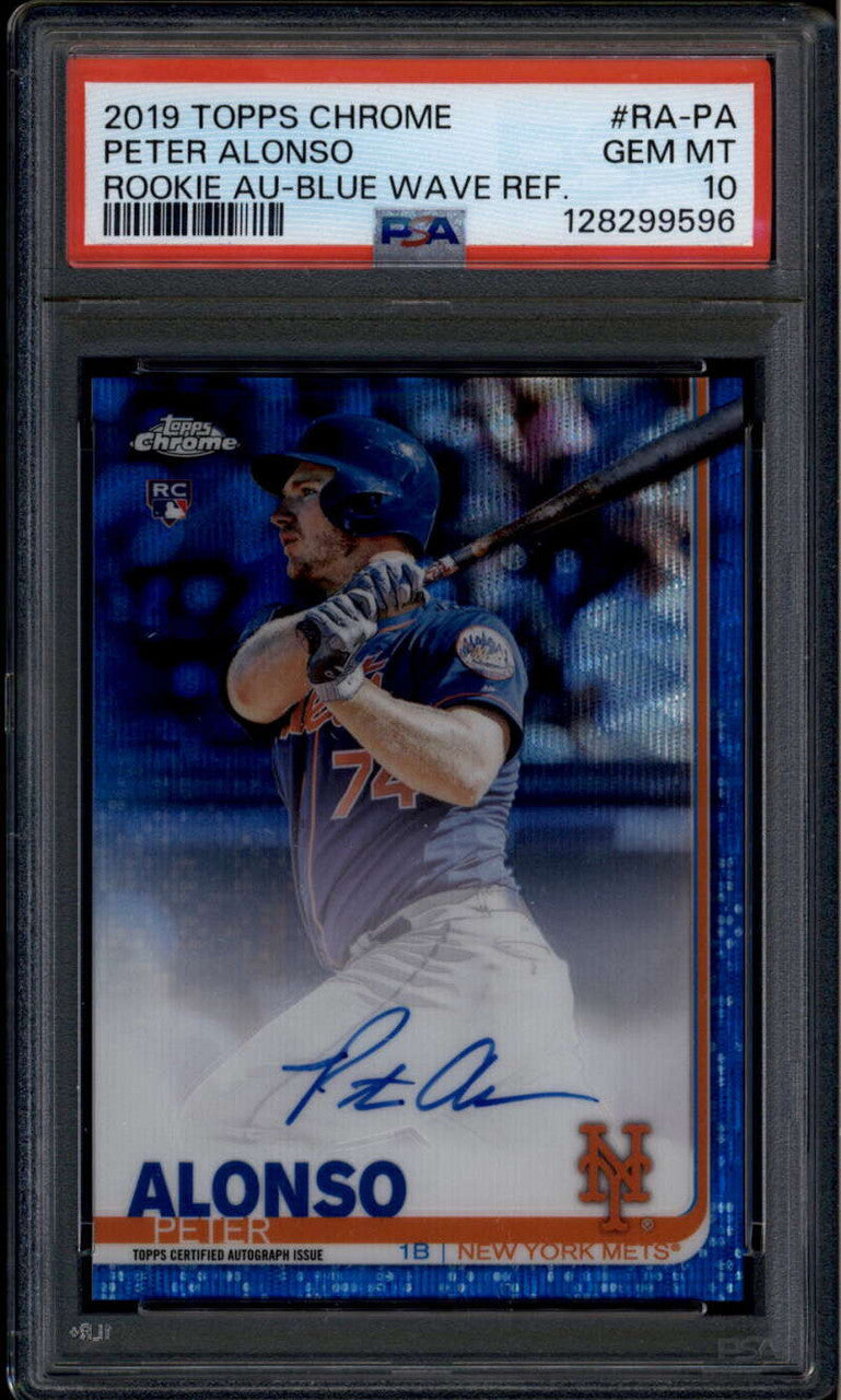2019 Topps Chrome Autographs Blue Wave Refractor Pete Alonso RC Auto /150 PSA 10