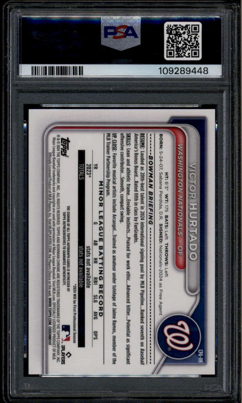 2024 Bowman Chrome Red Reptilian Refractor Victor Hurtado RC Auto 3/5 PSA 10 GEM