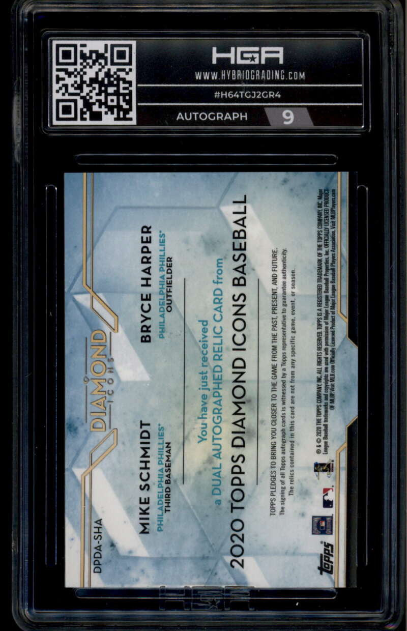2020 Topps Diamond Icons Autograph Schmidt Harper Bat Jersey Auto 6/10 HGA 9.5