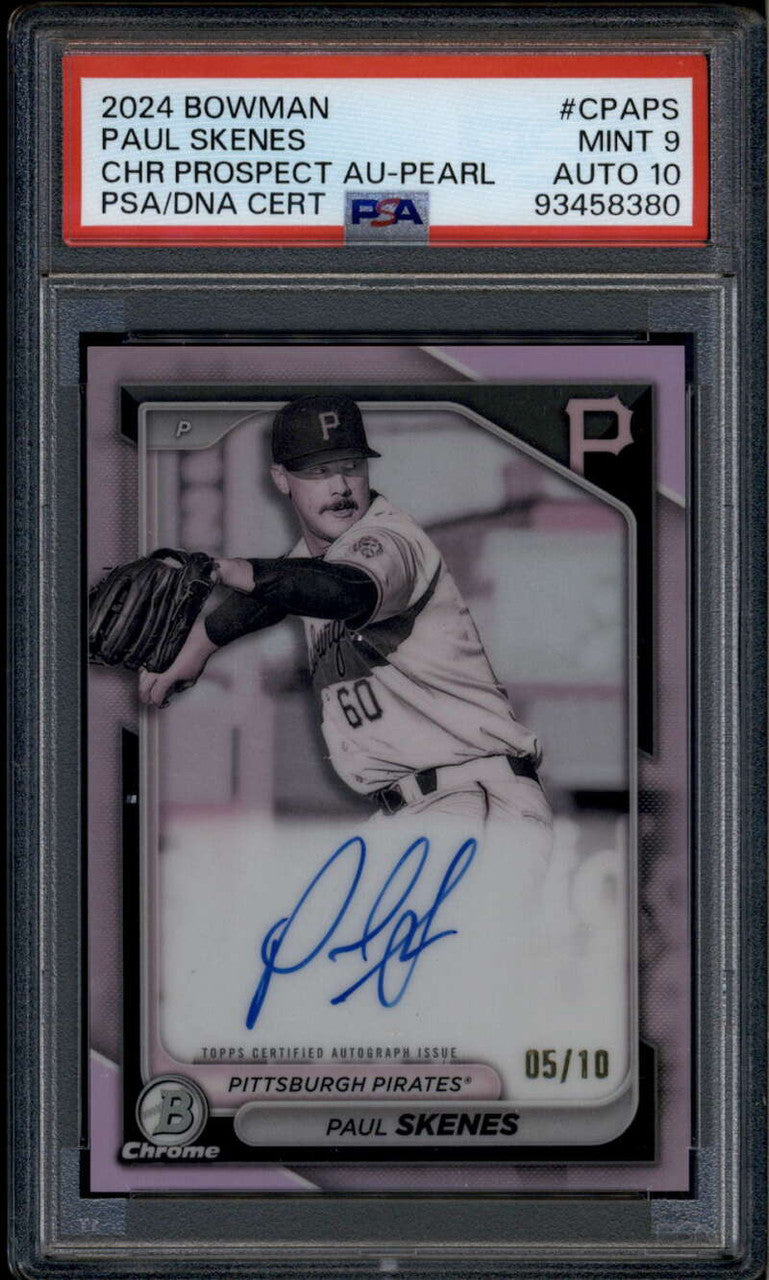 2024 Bowman Chrome Autographs Pearl Refractor Paul Skenes RC Auto 5/10 PSA 9 10