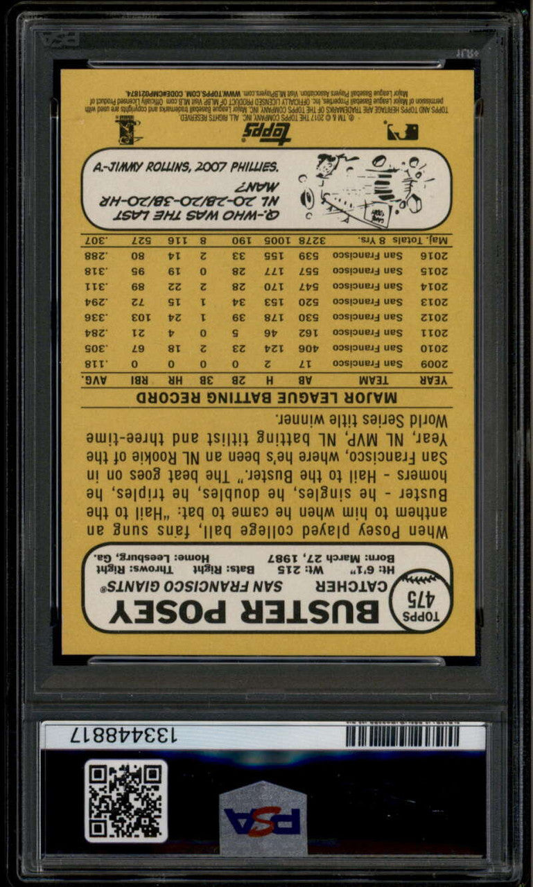 2017 Topps Heritage 475c Buster Posey Color Variation SP PSA 8 NM-MT