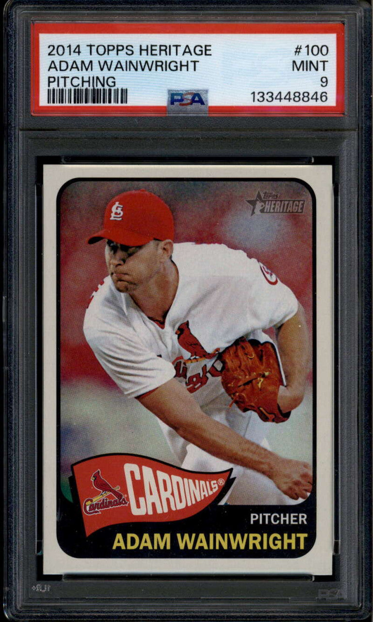 2014 Topps Heritage 100c Adam Wainwright Pitching Action Variation SP PSA 9 MINT