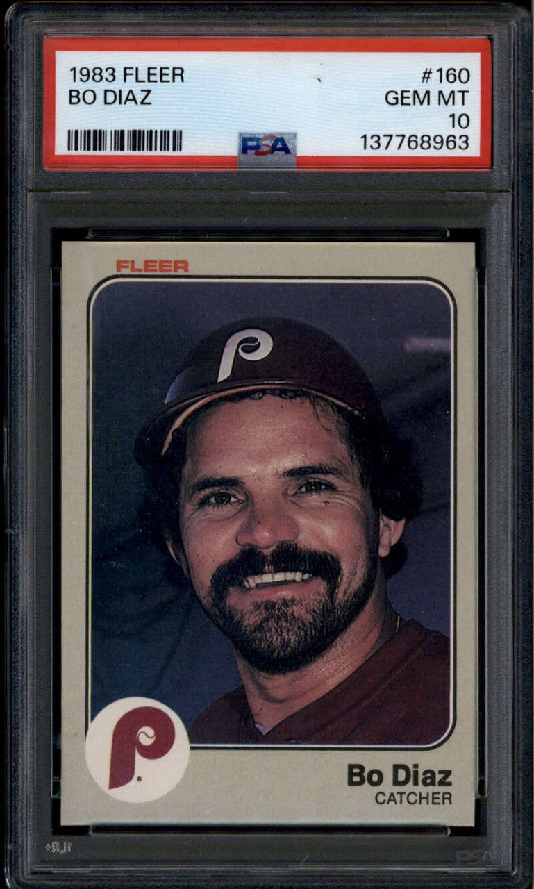 SOLD 185228 1983 Fleer 160 Bo Diaz PSA 10 GEM MT POP 9