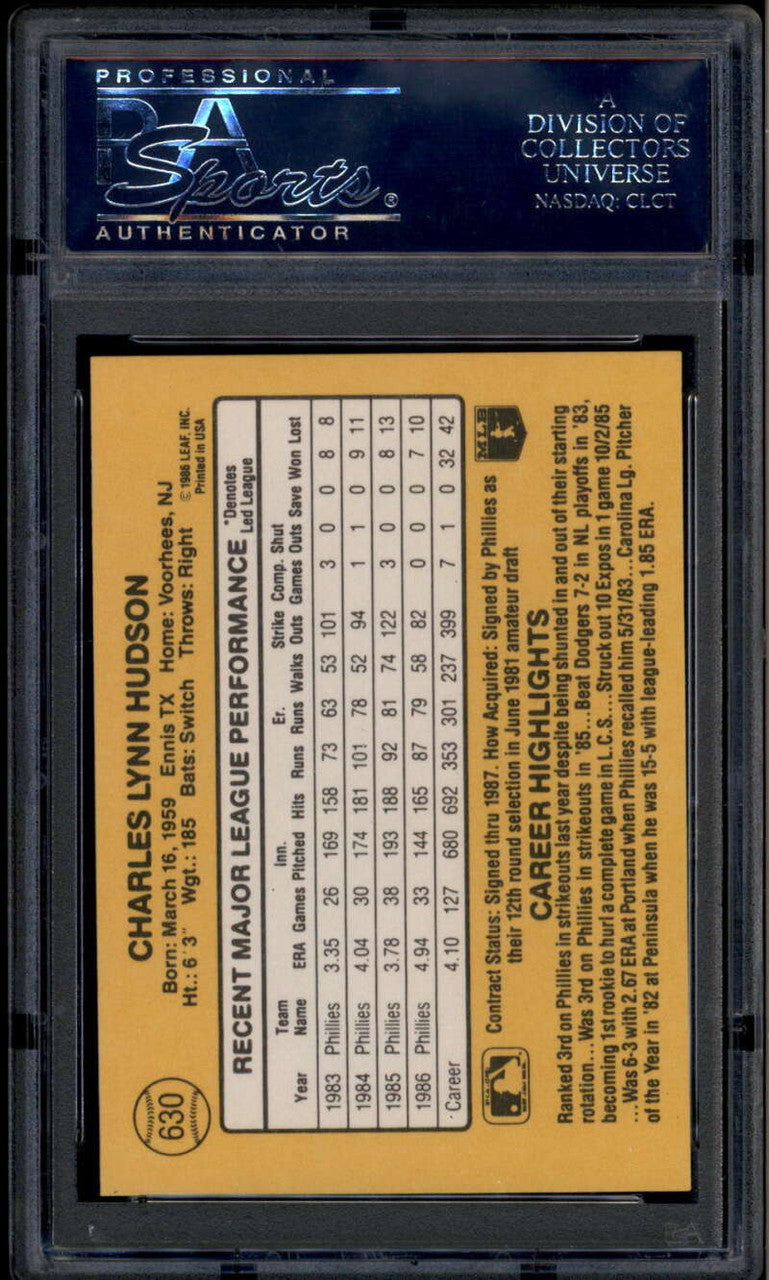 1987 Donruss 630 Charlie Hudson PSA 10 GEM MT POP 3
