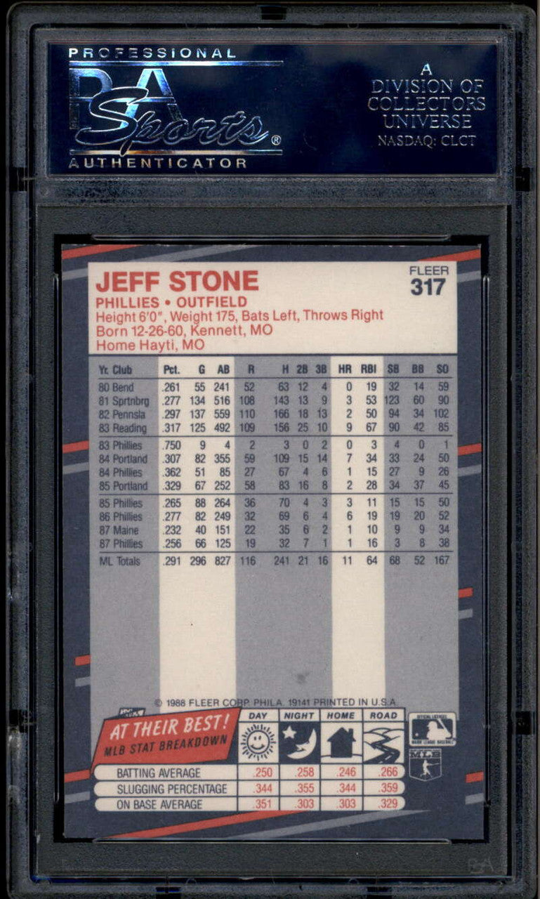 1988 Fleer Glossy 317 Jeff Stone PSA 10 GEM MT POP 1