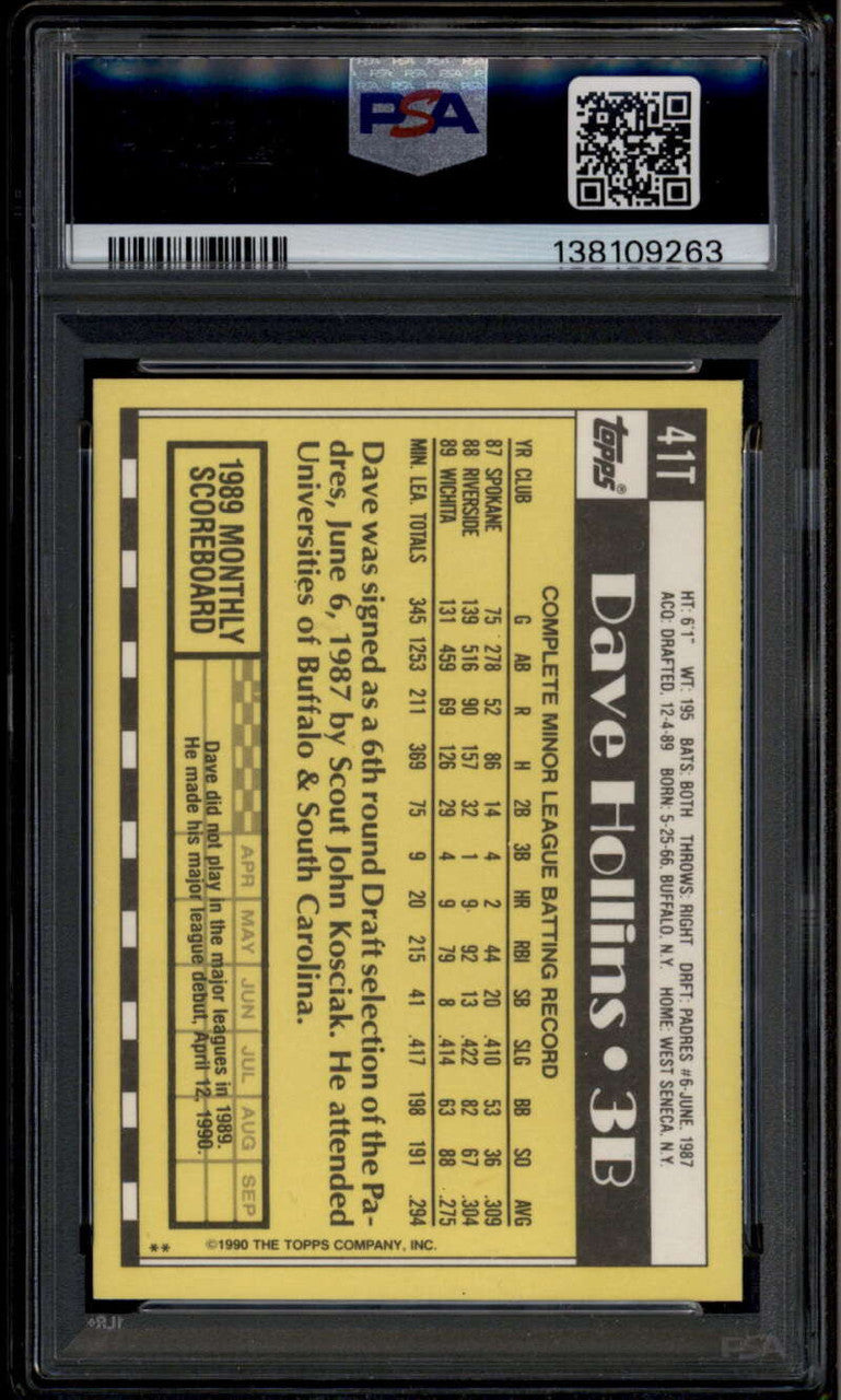 1990 Topps Traded 41t Dave Hollins Rookie RC PSA 10 GEM MT