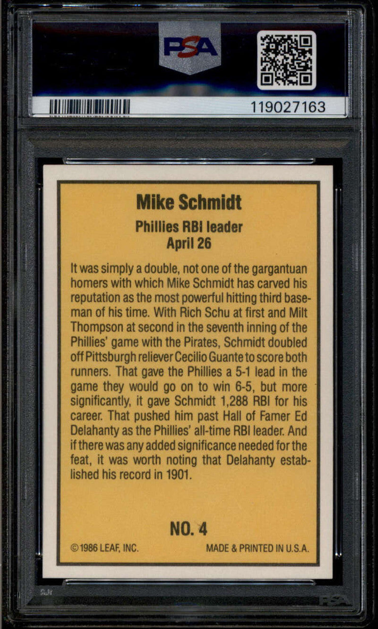 SOLD 185241 1986 Donruss Highlights 4 Mike Schmidt PSA 10 GEM MT 119027163