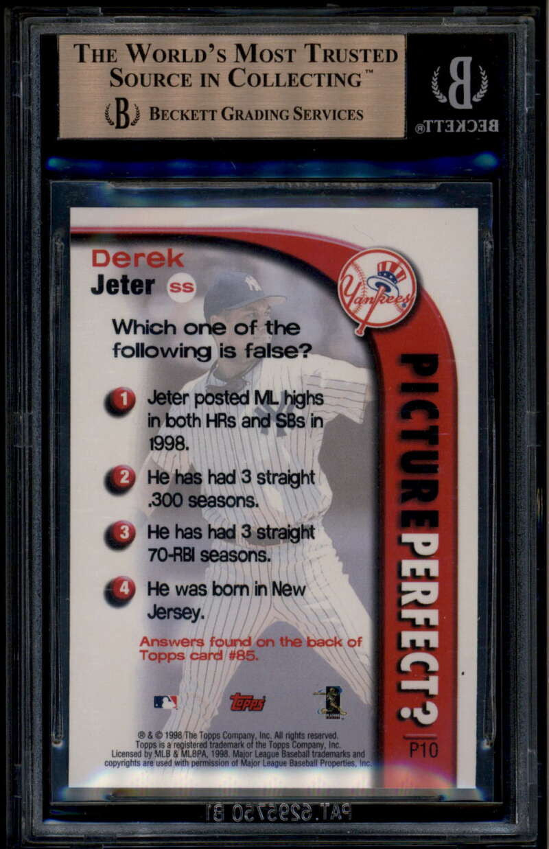 1999 Topps Picture Perfect p10 Derek Jeter BGS 9.5 GEM MINT