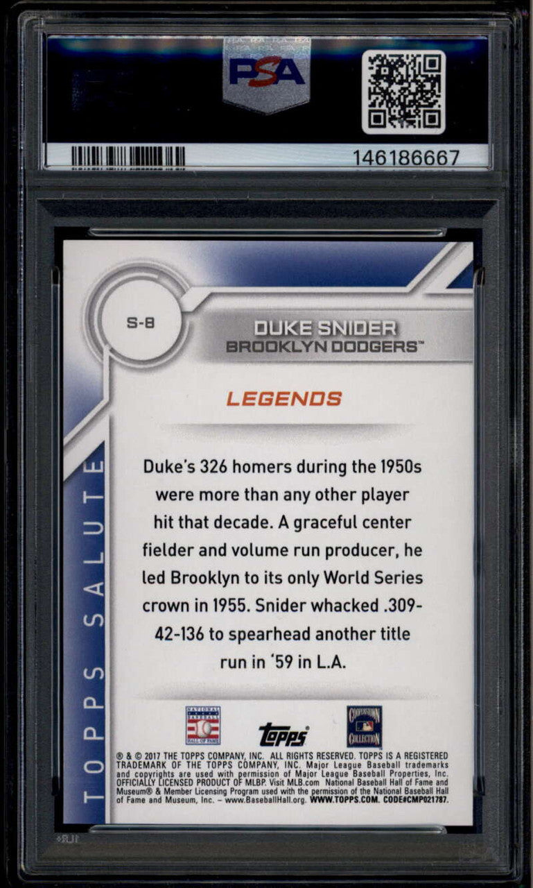 2017 Topps Salute Red s8 Duke Snider 2/25 PSA 9 MINT