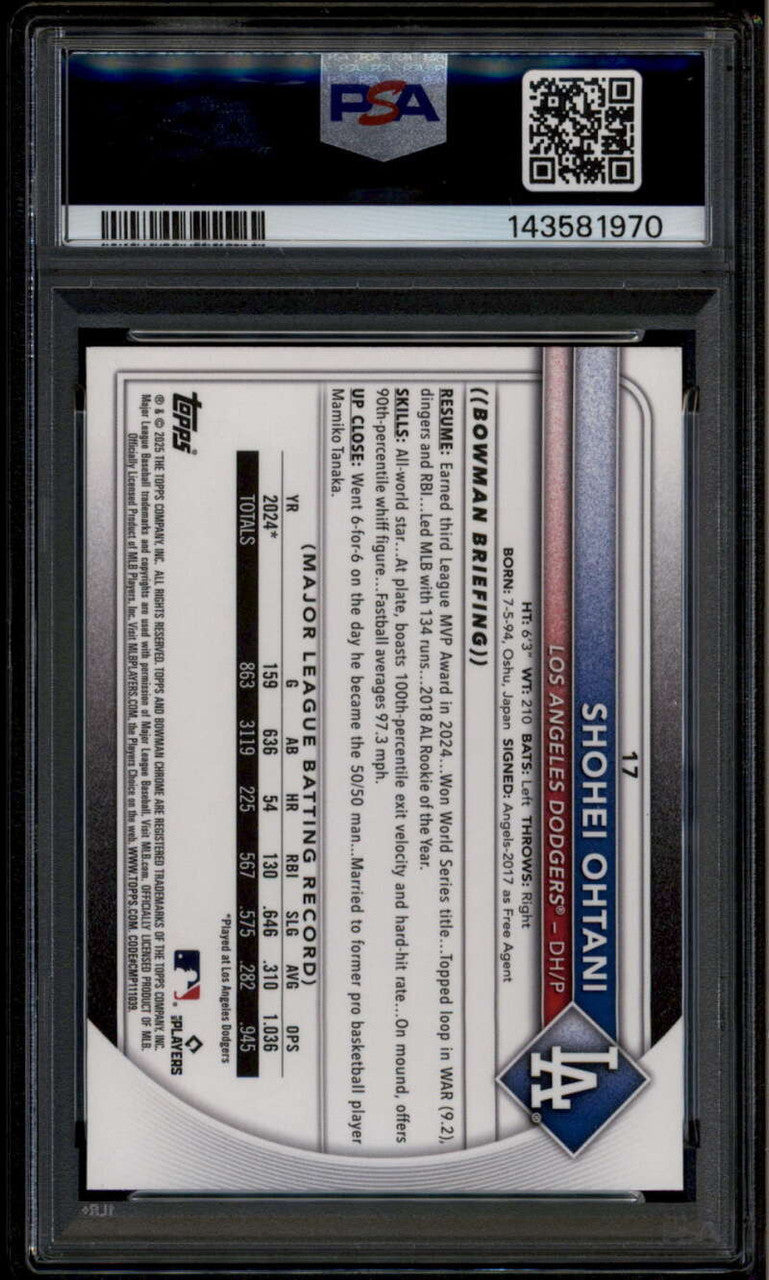 SOLD 185252 2025 Bowman Chrome Mega Box 17 Shohei Ohtani PSA 9 MINT